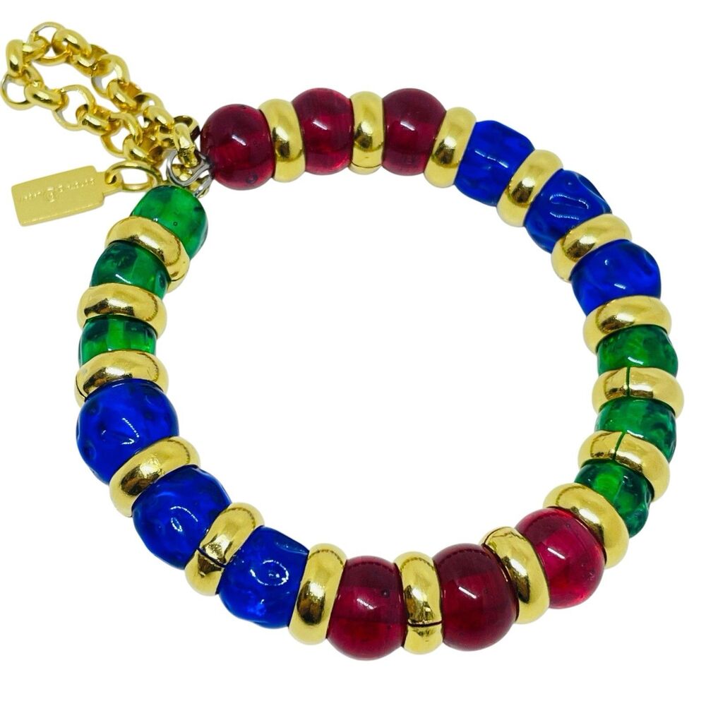 Vintage Style PARIS 1980s Collection Mogul Jewel Glass Gold Chain Bracelet by DL